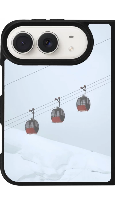 Coque iPhone Duo - Silicone rigide noir Winter 22 ski lift