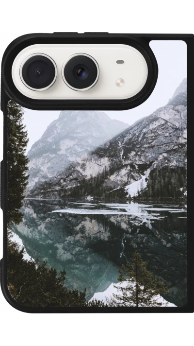 Coque iPhone Duo - Silicone rigide noir Winter 22 snowy mountain and lake