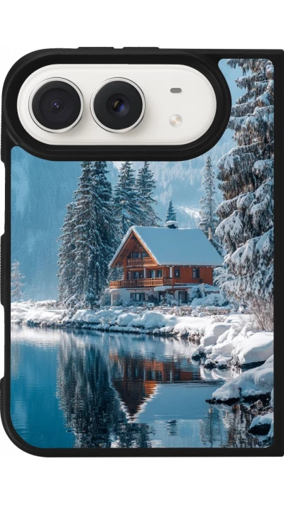 Coque iPhone Duo - Silicone rigide noir Winter 25 Winter house forest day
