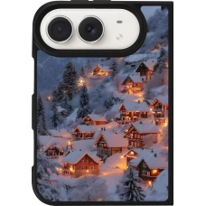Coque iPhone Duo - Silicone rigide noir Winter 25 Winter snowy village