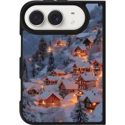 Coque iPhone Duo - Silicone rigide noir Winter 25 Winter snowy village