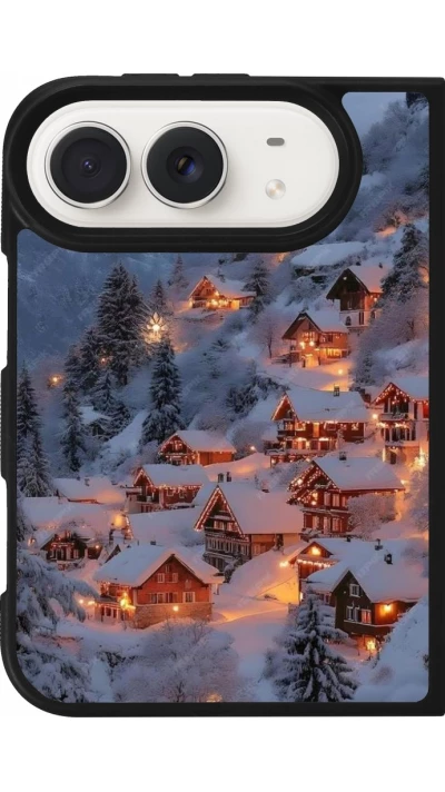 Coque iPhone Duo - Silicone rigide noir Winter 25 Winter snowy village