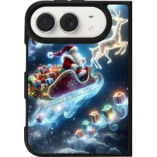 Coque iPhone Duo - Silicone rigide noir Noël 2023 Père Noël enchanté