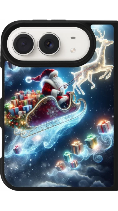 Coque iPhone Duo - Silicone rigide noir Noël 2023 Père Noël enchanté