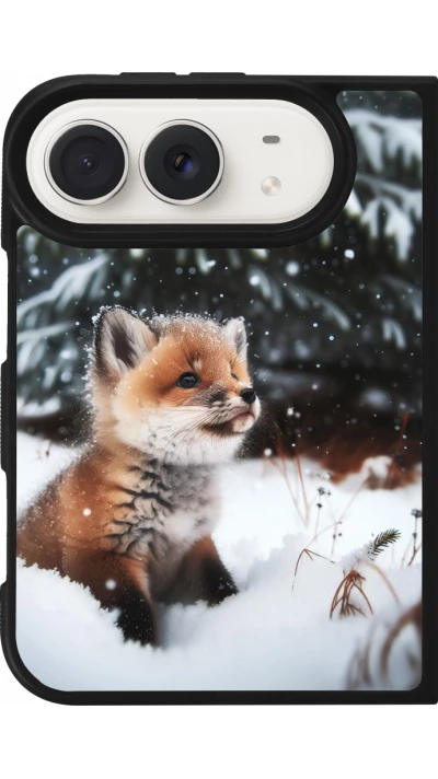 Coque iPhone Duo - Silicone rigide noir Noël 2023 Renardeau sapin