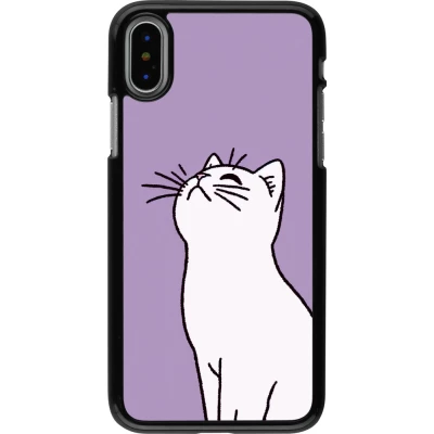 Coque iPhone X / Xs - Chat sur fond violet