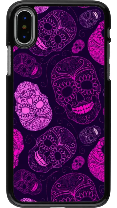 iPhone X / Xs Case Hülle - Halloween 2023 pink skulls