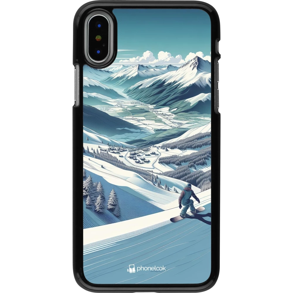 iPhone X / Xs Case Hülle - Snowboarder Berg