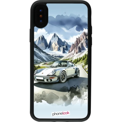 Coque iPhone X / Xs - Silicone rigide noir Porsche 911 Mountain Watercolor