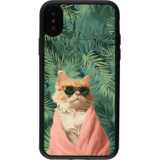 Coque iPhone X / Xs - Silicone rigide noir Cat Summer Palms