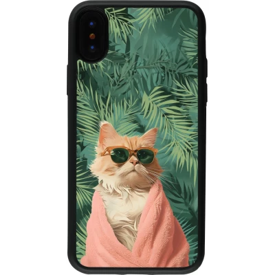 Coque iPhone X / Xs - Silicone rigide noir Cat Summer Palms