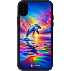 iPhone X / Xs Case Hülle - Silikon schwarz Glücklicher Regenbogen-Delfin