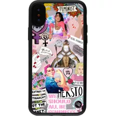 Coque iPhone X / Xs - Silicone rigide noir Girl Power Collage