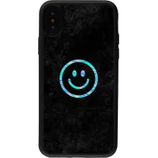 iPhone X / Xs Case Hülle - Silikon schwarz Happy smiley irisirt