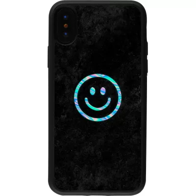 Coque iPhone X / Xs - Silicone rigide noir Happy smiley irisé