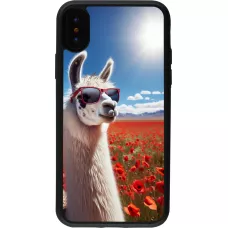 iPhone X / Xs Case Hülle - Silikon schwarz Lama Chic in Mohnblume