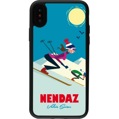 Coque iPhone X / Xs - Silicone rigide noir Nendaz Ski Downhill