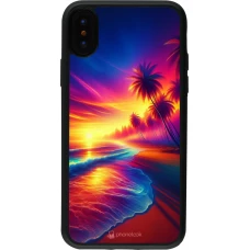 iPhone X / Xs Case Hülle - Silikon schwarz Strand Sonnenuntergang auffällig