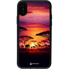 Coque iPhone X / Xs - Silicone rigide noir Safari sunset wildlife