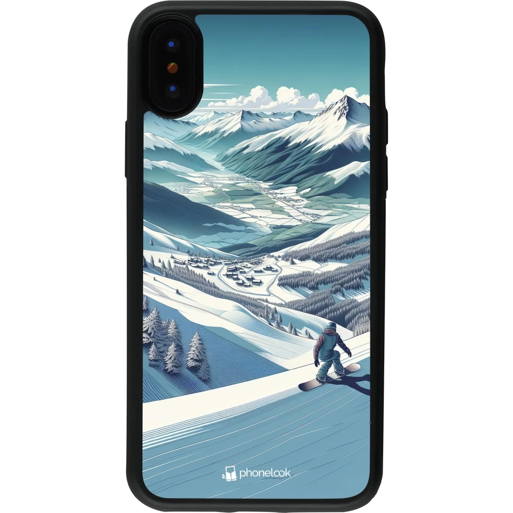 iPhone X / Xs Case Hülle - Silikon schwarz Snowboarder Berg