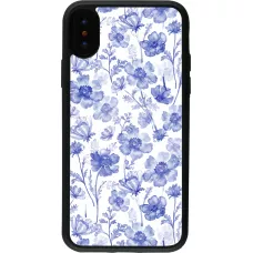 iPhone X / Xs Case Hülle - Silikon schwarz Spring 23 watercolor blue flowers