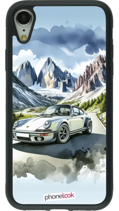 Coque iPhone XR - Silicone rigide noir Porsche 911 Mountain Watercolor