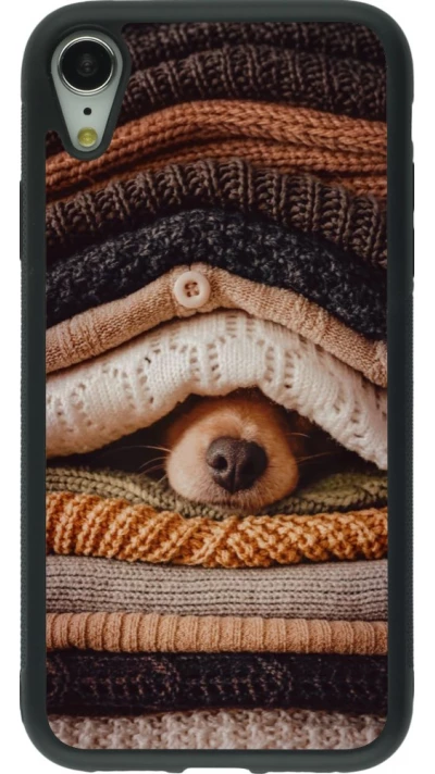 Coque iPhone XR - Silicone rigide noir Autumn 26 Dog under the covers