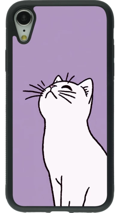 iPhone XR Case Hülle - Silikon schwarz Chat auf lila Hintergrund