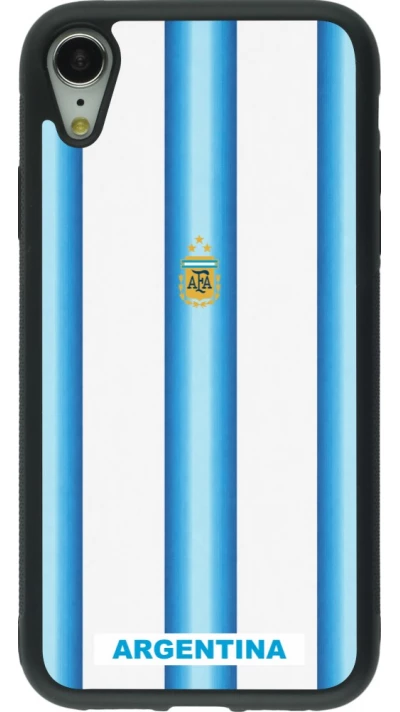 Coque iPhone XR - Silicone rigide noir Maillot de football Argentine 2026 personnalisable