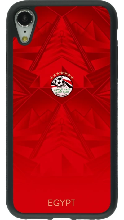 Coque iPhone XR - Silicone rigide noir Maillot de football Égypte 2026 personnalisable