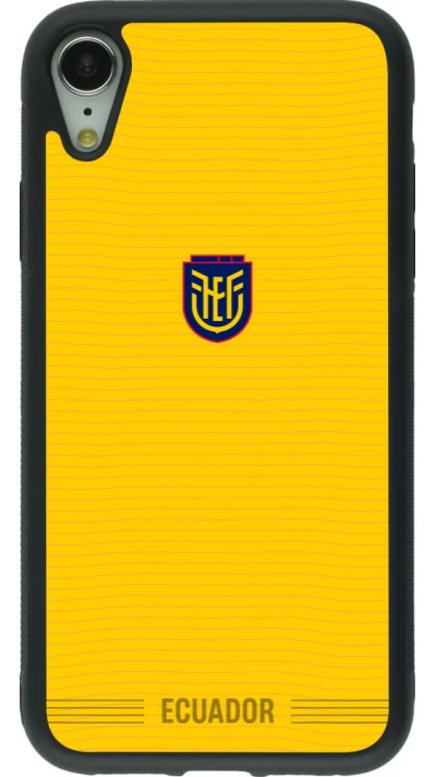 Coque iPhone XR - Silicone rigide noir Maillot de football Équateur 2026 personnalisable