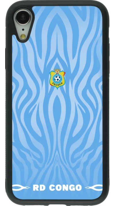 Coque iPhone XR - Silicone rigide noir Maillot de football RD Congo 2026 personnalisable