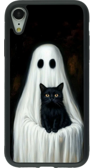 iPhone XR Case Hülle - Silikon schwarz Halloween 2025 Ghost with black cat