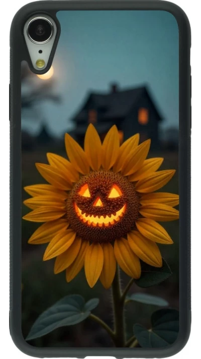 Coque iPhone XR - Silicone rigide noir Halloween 2026 Evil Sunflower
