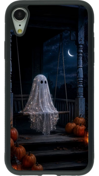 Coque iPhone XR - Silicone rigide noir Halloween 2026 Ghost on a swing