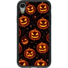 Coque iPhone XR - Silicone rigide noir Halloween 2026 Pattern Pumpkins