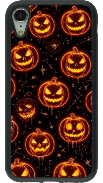 Coque iPhone XR - Silicone rigide noir Halloween 2026 Pattern Pumpkins