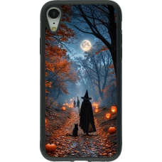 Coque iPhone XR - Silicone rigide noir Halloween 2026 Witch with a cat