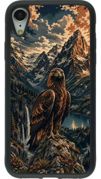 Coque iPhone XR - Silicone rigide noir Linocut Aigle Royal