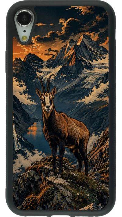Coque iPhone XR - Silicone rigide noir Linocut Chamois