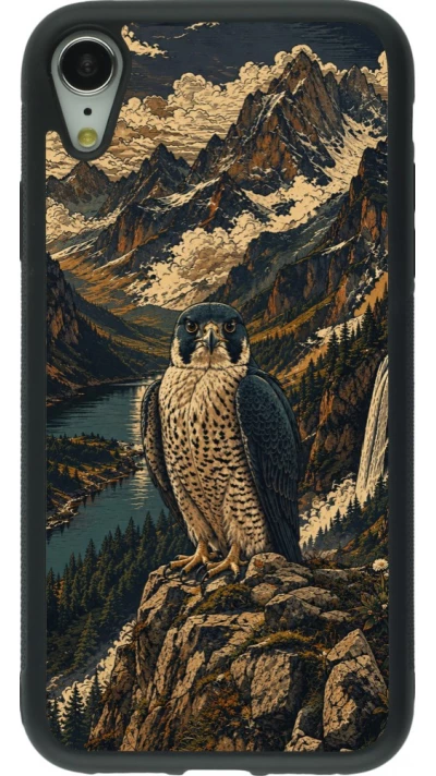 Coque iPhone XR - Silicone rigide noir Linocut Faucun pèlerin