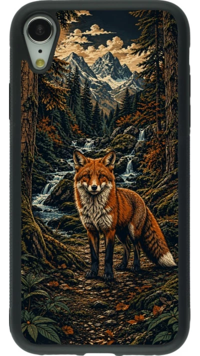 Coque iPhone XR - Silicone rigide noir Linocut Renard
