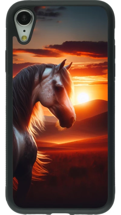 iPhone XR Case Hülle - Silikon schwarz Majestätischer Sonnenuntergang Pferd