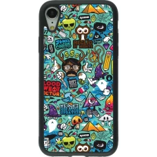 Coque iPhone XR - Silicone rigide noir Mixed Cartoons Turquoise