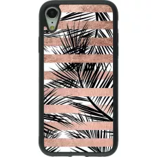 Coque iPhone XR - Silicone rigide noir Palm trees gold stripes