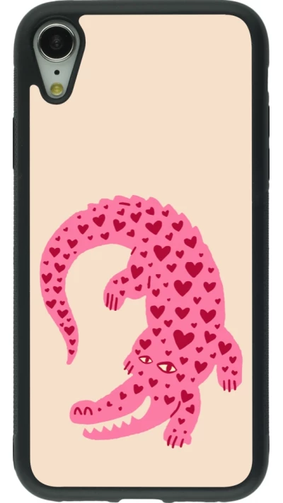 Coque iPhone XR - Silicone rigide noir Pink crocodile 2026
