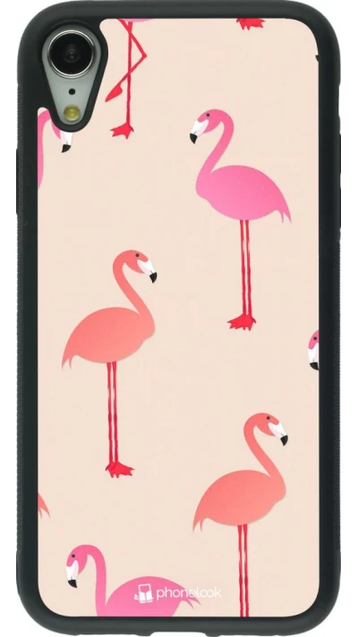 Coque iPhone XR - Silicone rigide noir Pink Flamingos Pattern