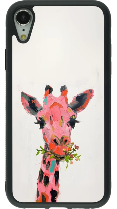 Coque iPhone XR - Silicone rigide noir Pink Girafe Paint