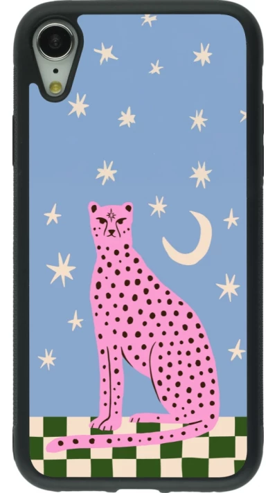 Coque iPhone XR - Silicone rigide noir Pink leopard with stars 2026