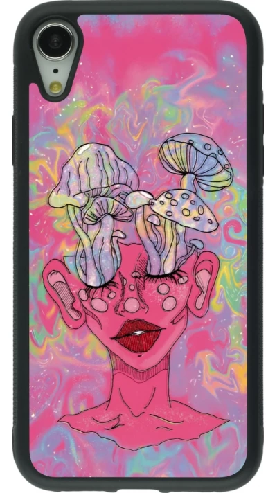 Coque iPhone XR - Silicone rigide noir Psychedelic pink mushroom